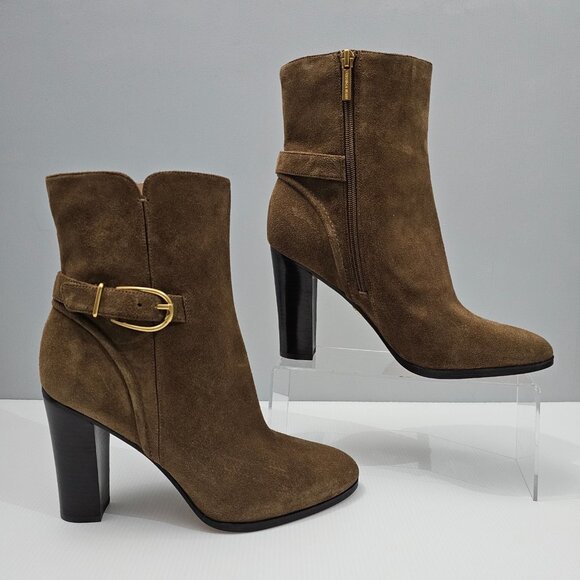 NEW Veronica Beard Viv Ankle Boot Womens 10 Brown Suede High Heeled Buckle Fall - Picture 3 of 15